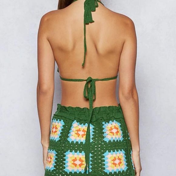 New POL Crochet Halter Neck Cami Top and Skirt Sweater Set Coco Green One size - Picture 8 of 8